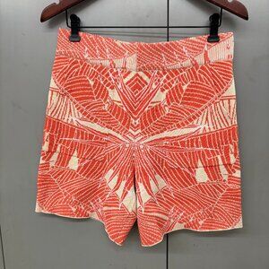 By Egreis Palm Tree Print Shorts Orange & Cream Boho Pull-On with Pockets Medium